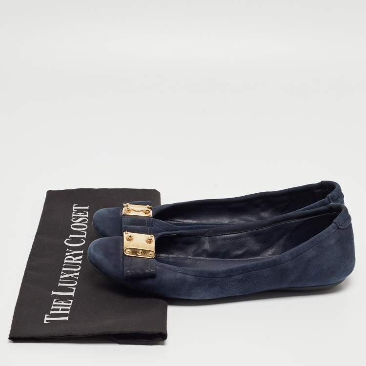 Pre Owned Louis Vuitton Navy Blue Suede Scrunch Ballet Flats Size 39