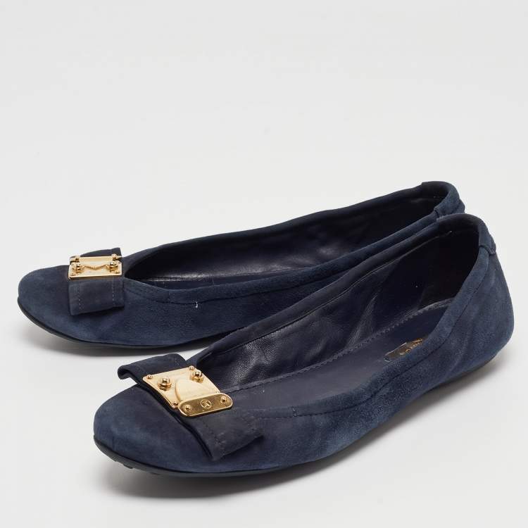 Pre Owned Louis Vuitton Navy Blue Suede Scrunch Ballet Flats Size 39