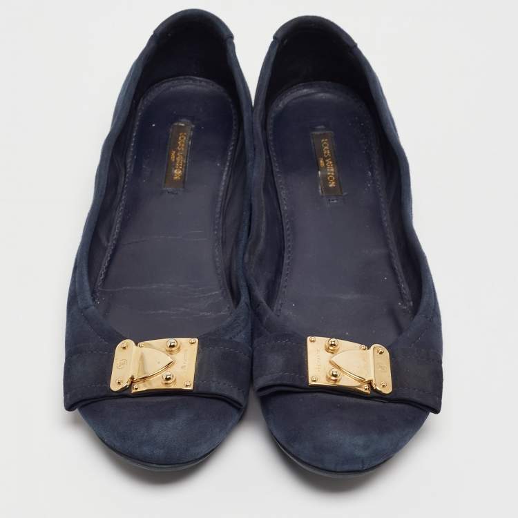 Pre Owned Louis Vuitton Navy Blue Suede Scrunch Ballet Flats Size 39