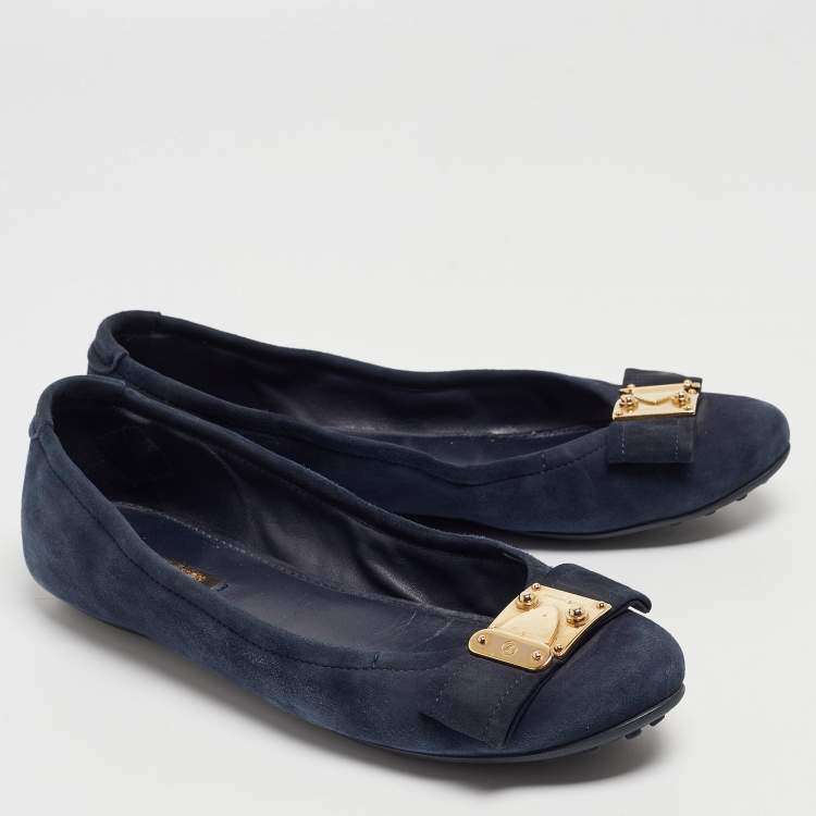 Pre Owned Louis Vuitton Navy Blue Suede Scrunch Ballet Flats Size 39