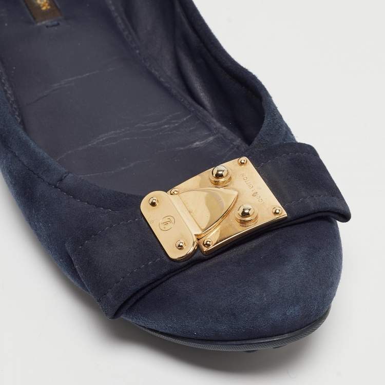 Pre Owned Louis Vuitton Navy Blue Suede Scrunch Ballet Flats Size 39