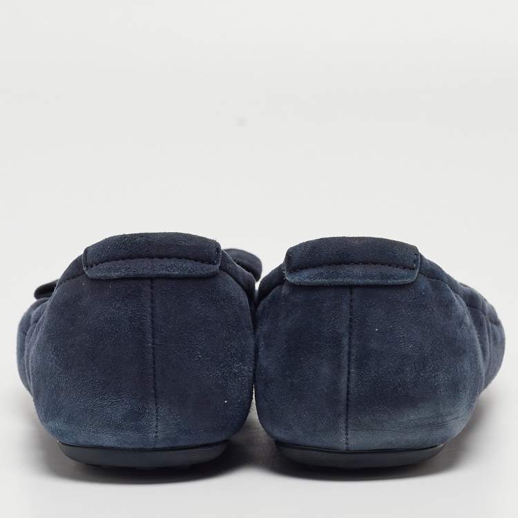 Pre Owned Louis Vuitton Navy Blue Suede Scrunch Ballet Flats Size 39