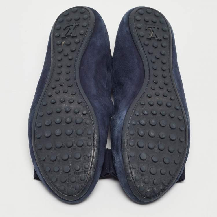 Pre Owned Louis Vuitton Navy Blue Suede Scrunch Ballet Flats Size 39