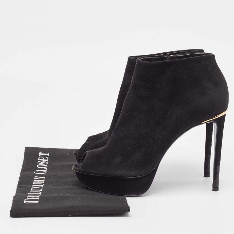 Pre Owned Louis Vuitton Black Suede Peep Toe Ankle Boots Size 37 