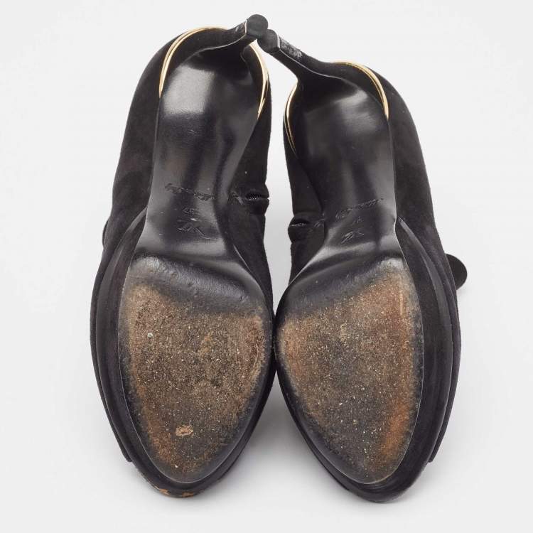 Pre Owned Louis Vuitton Black Suede Peep Toe Ankle Boots Size 37 