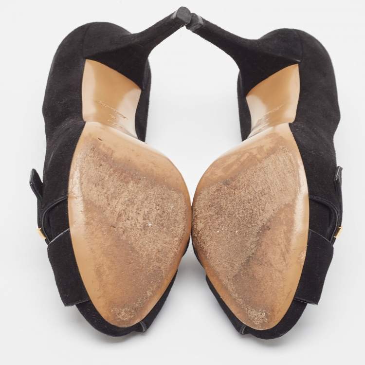 Pre Owned Louis Vuitton Black Suede Passy Pumps Size 39