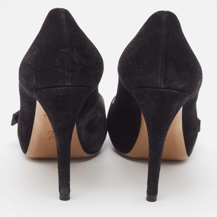 Pre Owned Louis Vuitton Black Suede Passy Pumps Size 39