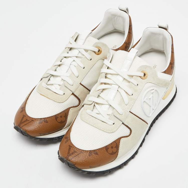 Pre Owned Louis Vuitton Off White Mesh, Suede and Monogram Canvas Run Away Sneakers Size 38.5