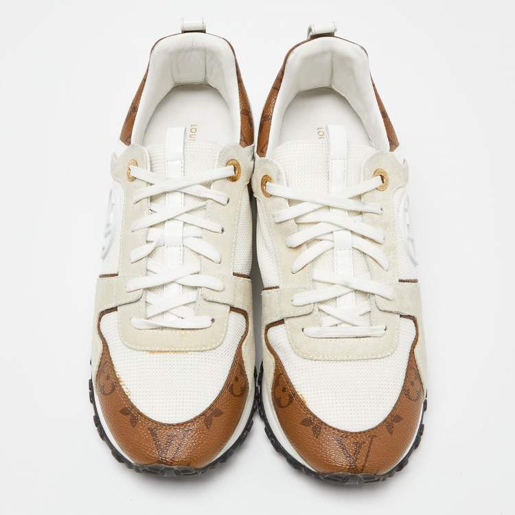 Pre Owned Louis Vuitton Off White Mesh, Suede and Monogram Canvas Run Away Sneakers Size 38.5