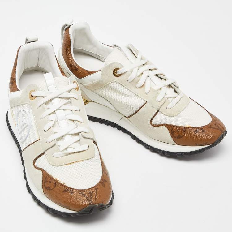 Pre Owned Louis Vuitton Off White Mesh, Suede and Monogram Canvas Run Away Sneakers Size 38.5