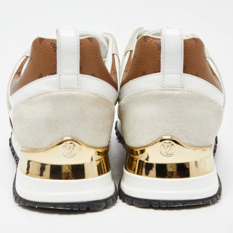 Pre Owned Louis Vuitton Off White Mesh, Suede and Monogram Canvas Run Away Sneakers Size 38.5