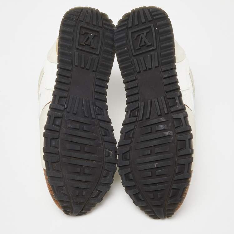 Pre Owned Louis Vuitton Off White Mesh, Suede and Monogram Canvas Run Away Sneakers Size 38.5