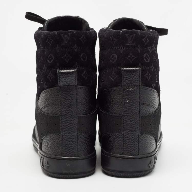 Pre Owned Louis Vuitton Black Nubuck and Suede Millenium Wedge Sneakers Size 37