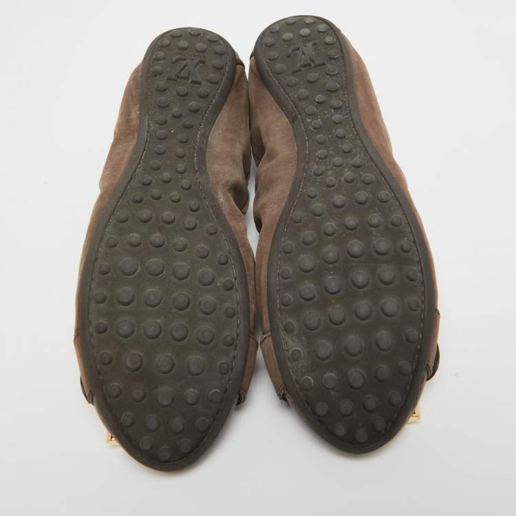 مملوكة مسبقًا Louis Vuitton Brown Glitter Nubuck and Monogram Canvas Lucky Ballet Flats Size 36.5
