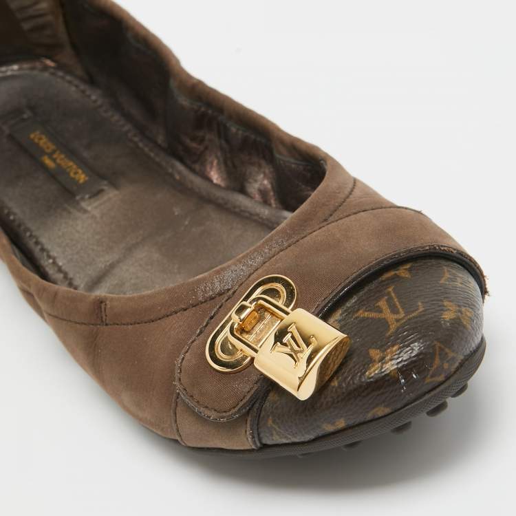 مملوكة مسبقًا Louis Vuitton Brown Glitter Nubuck and Monogram Canvas Lucky Ballet Flats Size 36.5