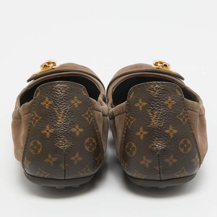 مملوكة مسبقًا Louis Vuitton Brown Glitter Nubuck and Monogram Canvas Lucky Ballet Flats Size 36.5