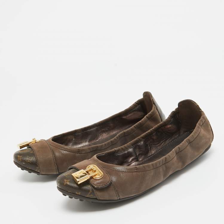 مملوكة مسبقًا Louis Vuitton Brown Glitter Nubuck and Monogram Canvas Lucky Ballet Flats Size 36.5