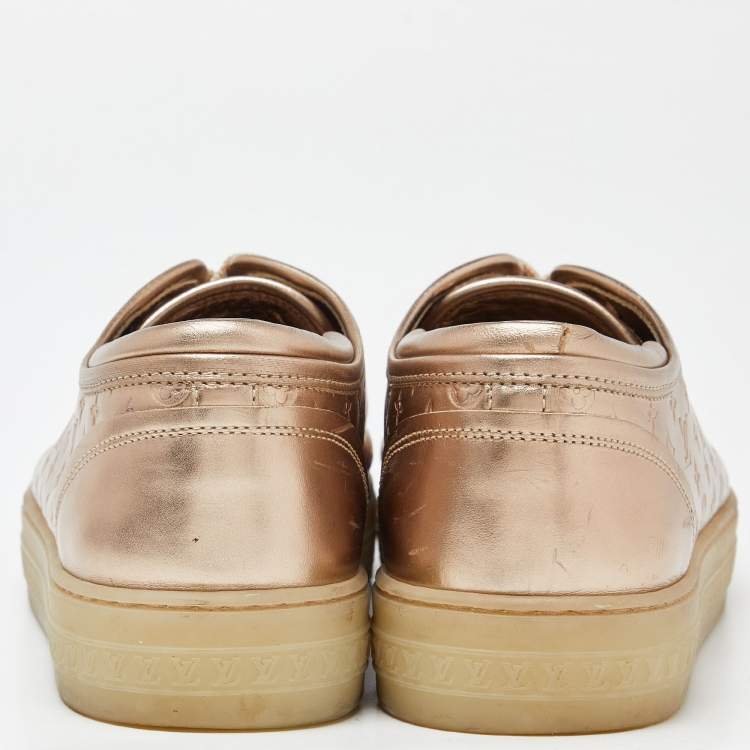 Pre Owned Louis Vuitton Gold Monogram Leather Sneakers Size 39