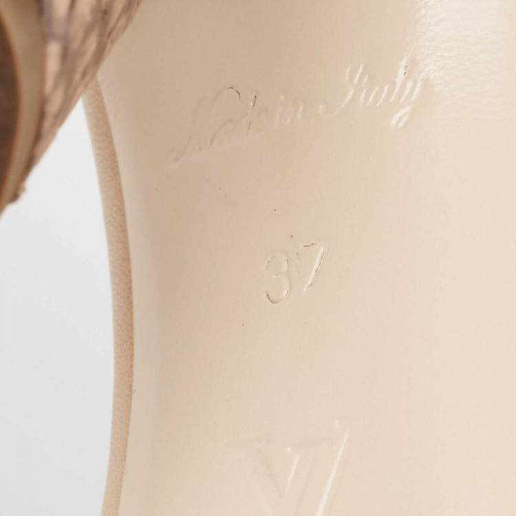 Pre Owned Louis Vuitton Beige Leather Ankle Tie Sandals Size 37