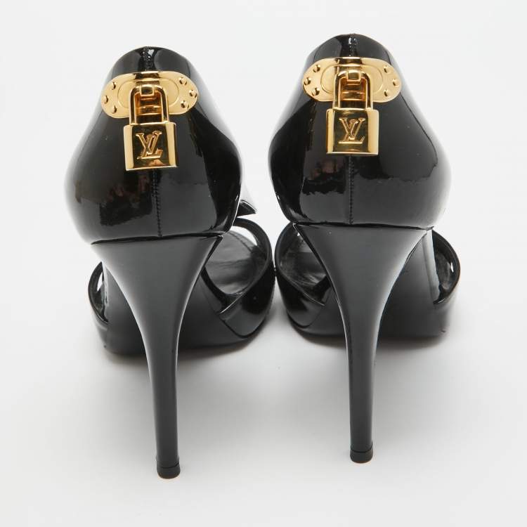 Pre Owned Louis Vuitton Black Patent Lock It Cutout Peep Toe Pumps Size 39