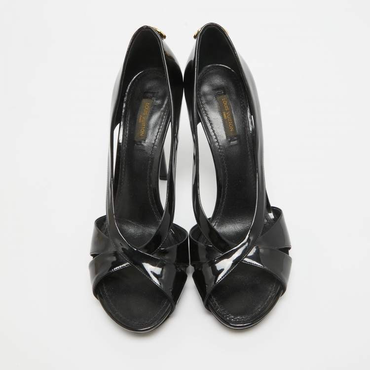 Pre Owned Louis Vuitton Black Patent Lock It Cutout Peep Toe Pumps Size 39
