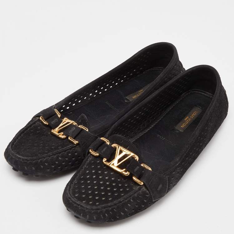 Pre Owned Louis Vuitton Black Leather Oxford Loafers Size 37.5