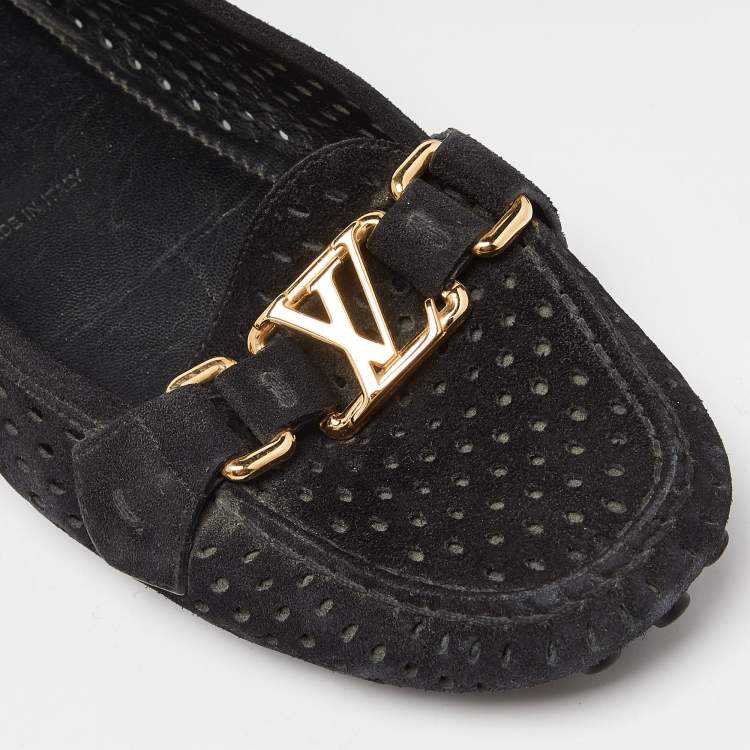 Pre Owned Louis Vuitton Black Leather Oxford Loafers Size 37.5
