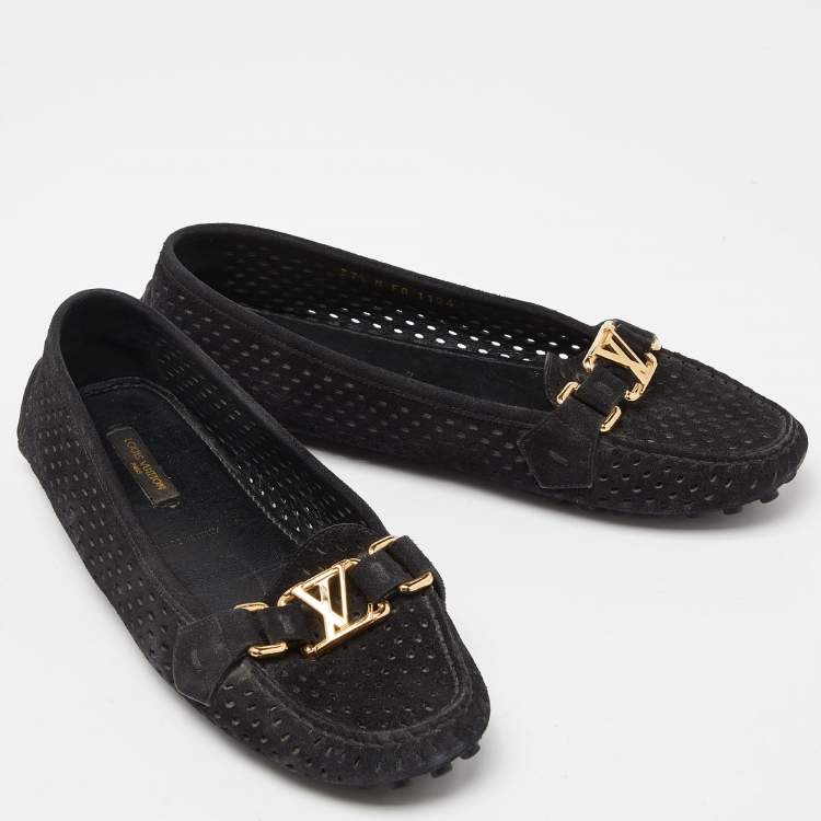 Pre Owned Louis Vuitton Black Leather Oxford Loafers Size 37.5