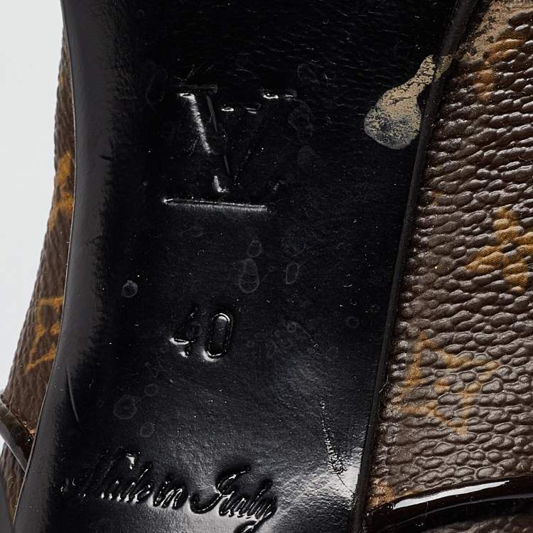 Pre Owned Louis Vuitton Brown Monogram Canvas and Patent Idole Knee Length Boots Size 40