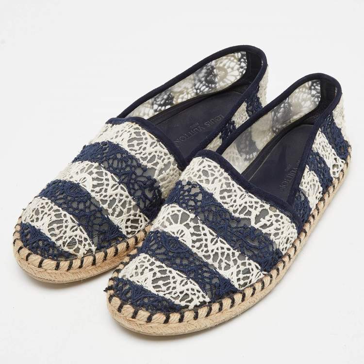 Pre Owned Louis Vuitton Blue/White Crochet Slip On Espadrilles Size 35.5