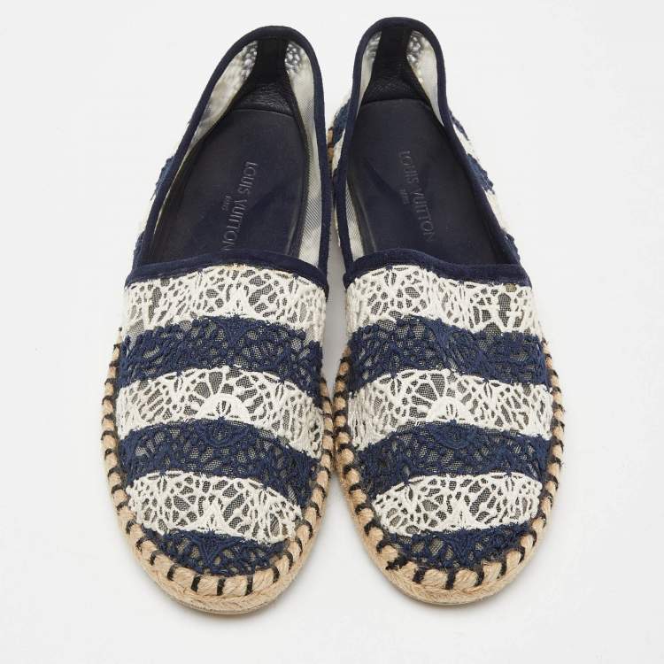 Pre Owned Louis Vuitton Blue/White Crochet Slip On Espadrilles Size 35.5