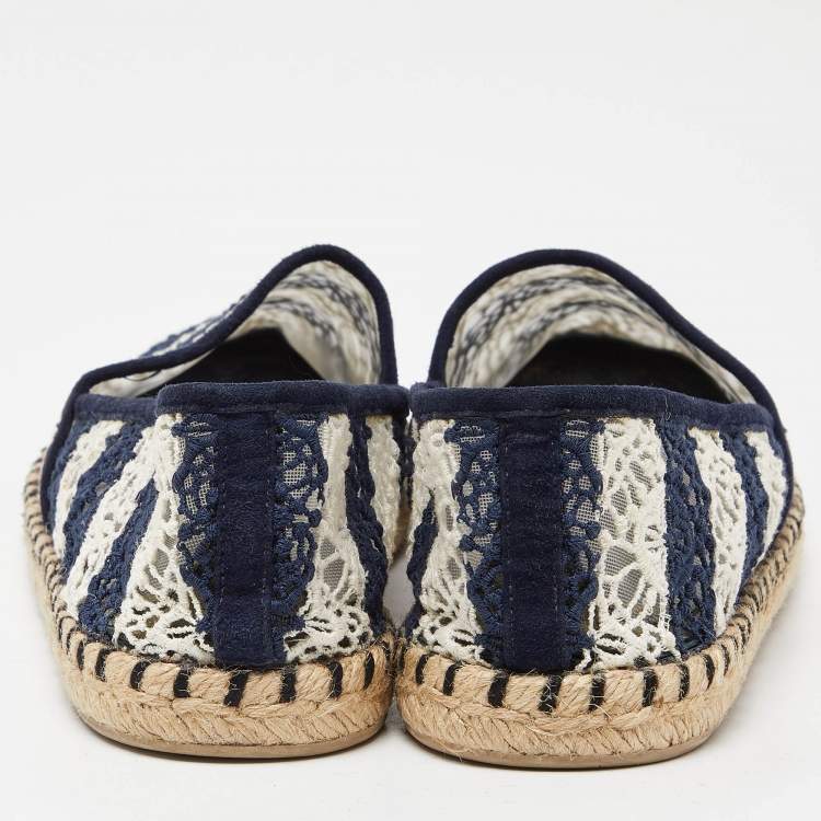Pre Owned Louis Vuitton Blue/White Crochet Slip On Espadrilles Size 35.5