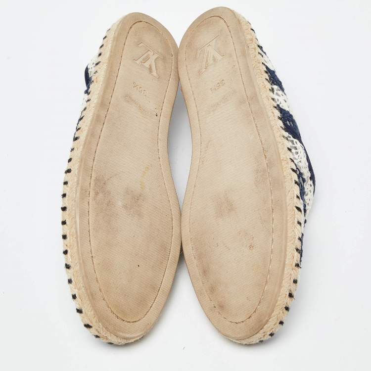Pre Owned Louis Vuitton Blue/White Crochet Slip On Espadrilles Size 35.5