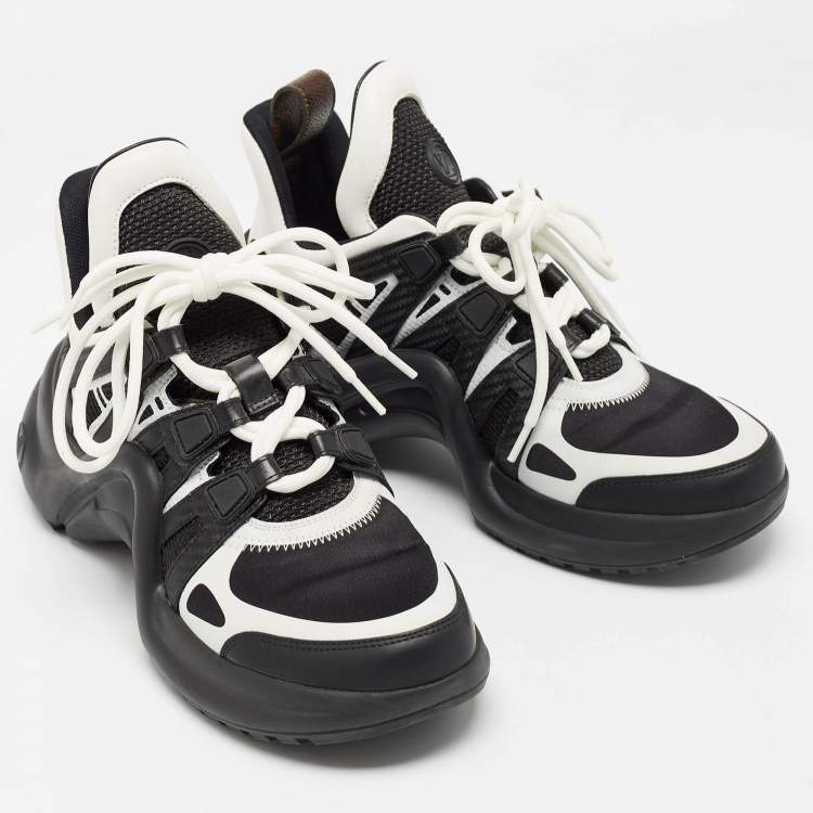 Pre Owned Louis Vuitton Black/White Leather and Mesh Archlight Sneakers Size 37.5
