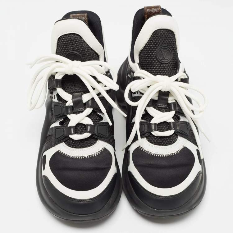 Pre Owned Louis Vuitton Black/White Leather and Mesh Archlight Sneakers Size 37.5