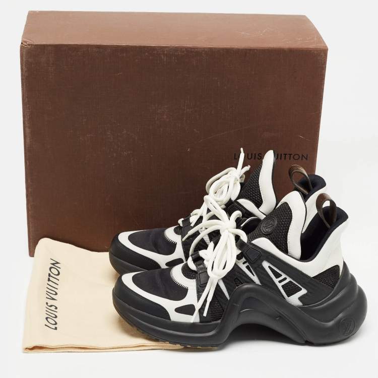 Pre Owned Louis Vuitton Black/White Leather and Mesh Archlight Sneakers Size 37.5