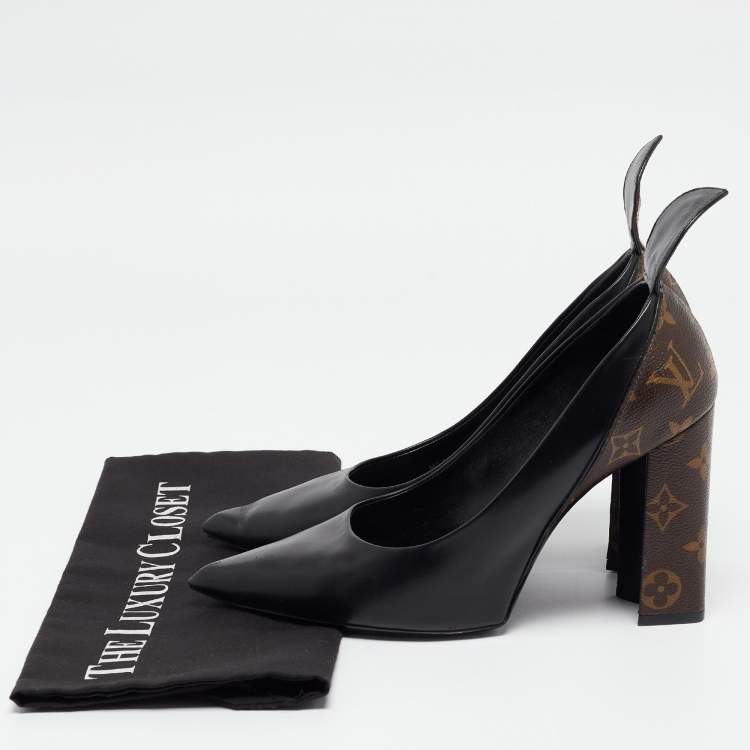 Pre Owned Louis Vuitton Black Leather and Monogram Canvas Rodeo Queen Pumps Size 40
