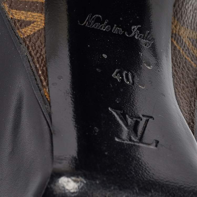 Pre Owned Louis Vuitton Black Leather and Monogram Canvas Rodeo Queen Pumps Size 40