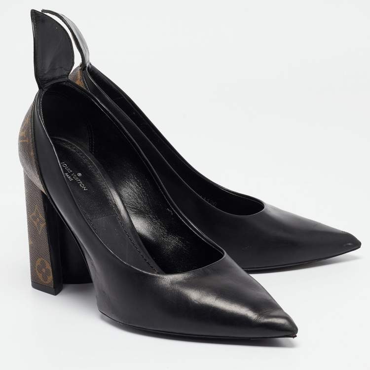 Pre Owned Louis Vuitton Black Leather and Monogram Canvas Rodeo Queen Pumps Size 40