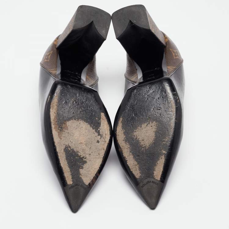 Pre Owned Louis Vuitton Black Leather and Monogram Canvas Rodeo Queen Pumps Size 40