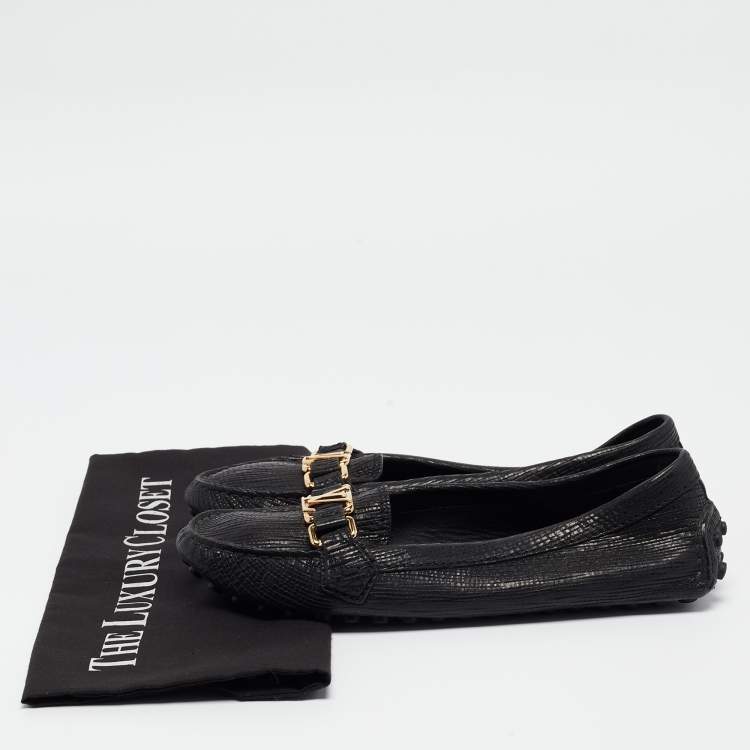 Pre Owned Louis Vuitton Black Leather Oxford Loafers Size 38.5