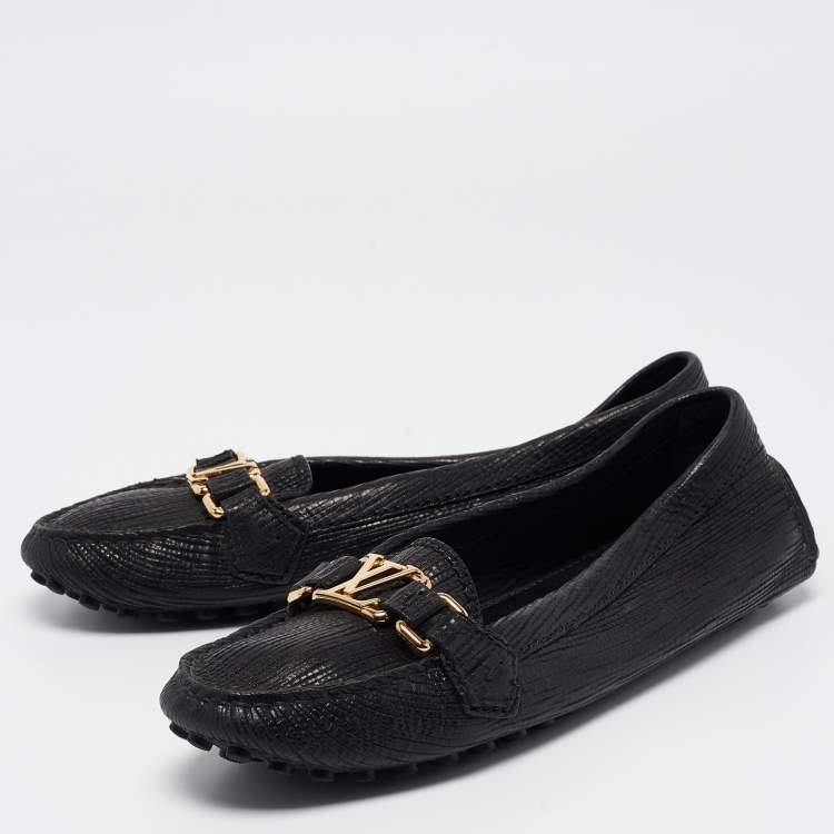 Pre Owned Louis Vuitton Black Leather Oxford Loafers Size 38.5