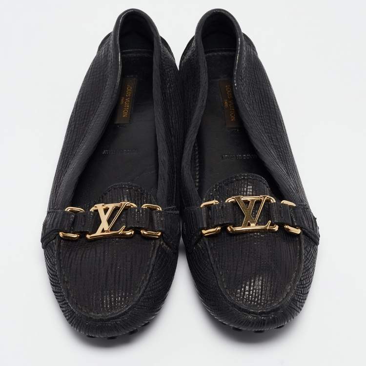 Pre Owned Louis Vuitton Black Leather Oxford Loafers Size 38.5