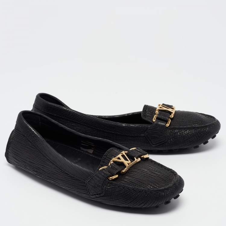Pre Owned Louis Vuitton Black Leather Oxford Loafers Size 38.5