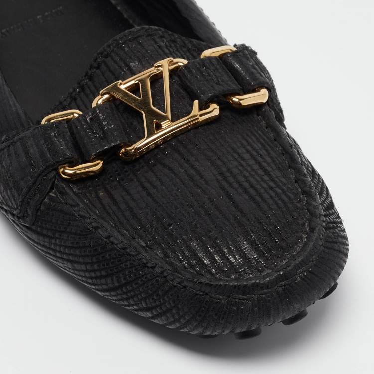 Pre Owned Louis Vuitton Black Leather Oxford Loafers Size 38.5