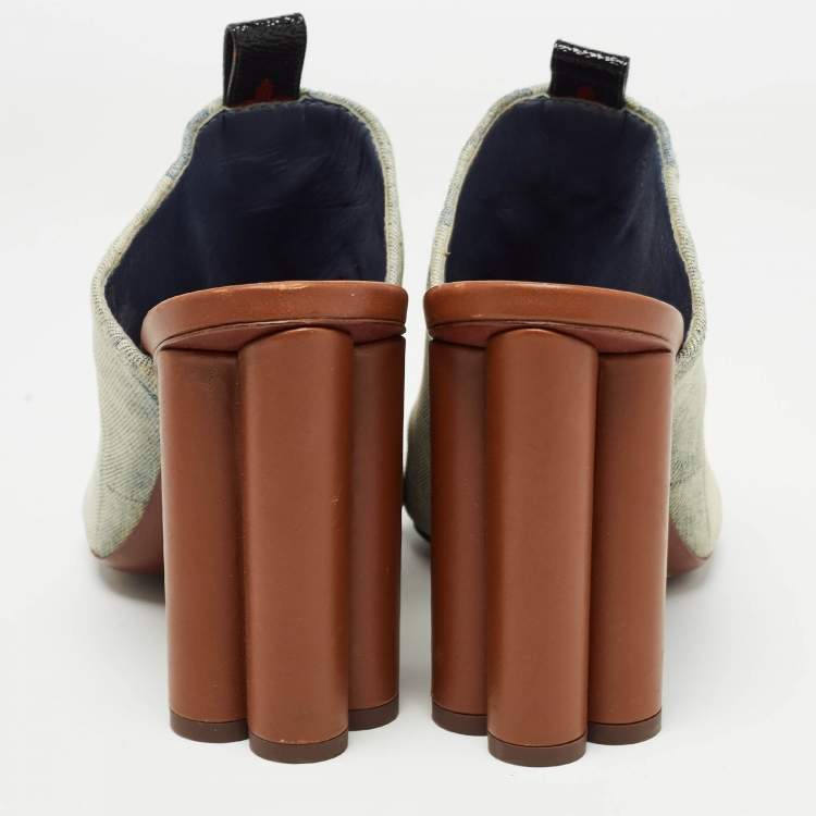 Pre Owned Louis Vuitton Grey Denim Mules Size 38