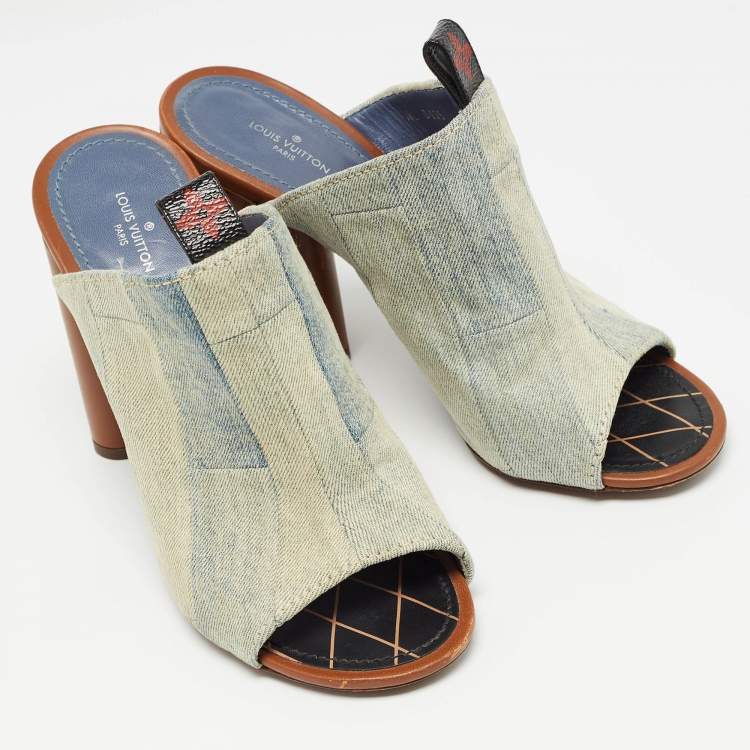 Pre Owned Louis Vuitton Grey Denim Mules Size 38