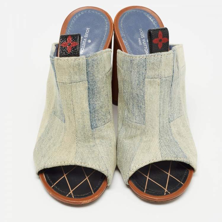 Pre Owned Louis Vuitton Grey Denim Mules Size 38