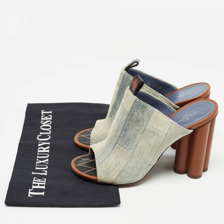 Pre Owned Louis Vuitton Grey Denim Mules Size 38