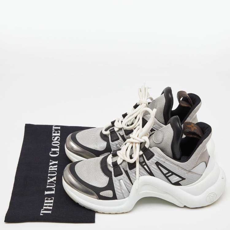 Pre Owned Louis Vuitton Silver Leather and Mesh Archlight  Sneakers Size 38.5